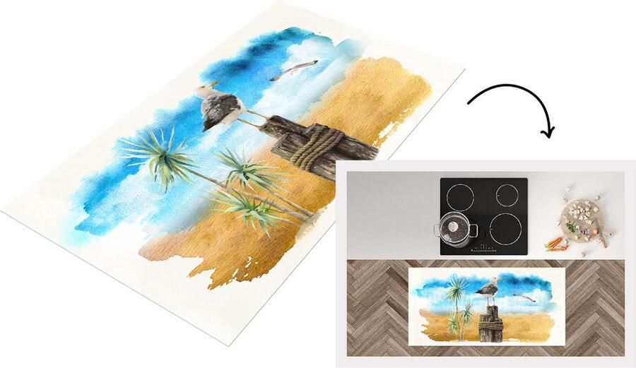KitchenYeah Keukenloper Loper keuken Vogel Touw Boom Strand 120x60 cm Keukenloper vinyl