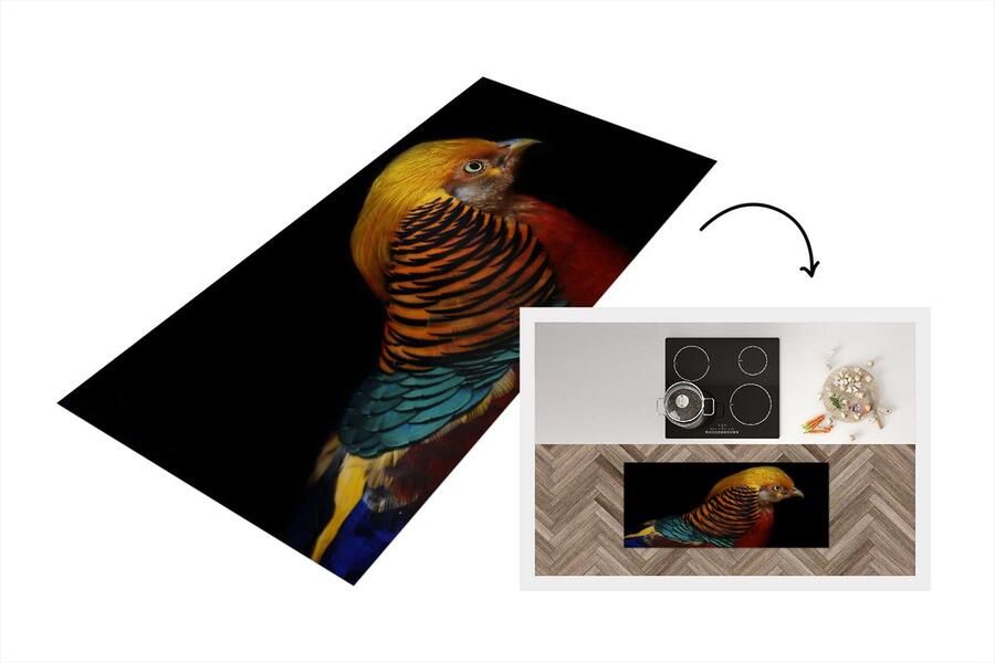 KitchenYeah Keukenloper Loper keuken Vogel Veren Zwart Portret 120x50 cm Keukenloper vinyl