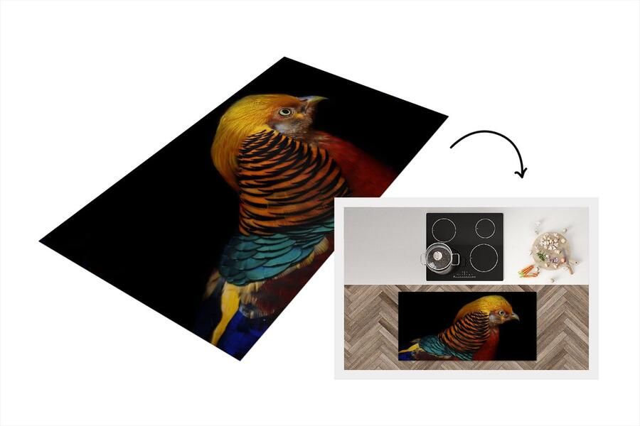 KitchenYeah Keukenloper Loper keuken Vogel Veren Zwart Portret 120x60 cm Keukenloper vinyl