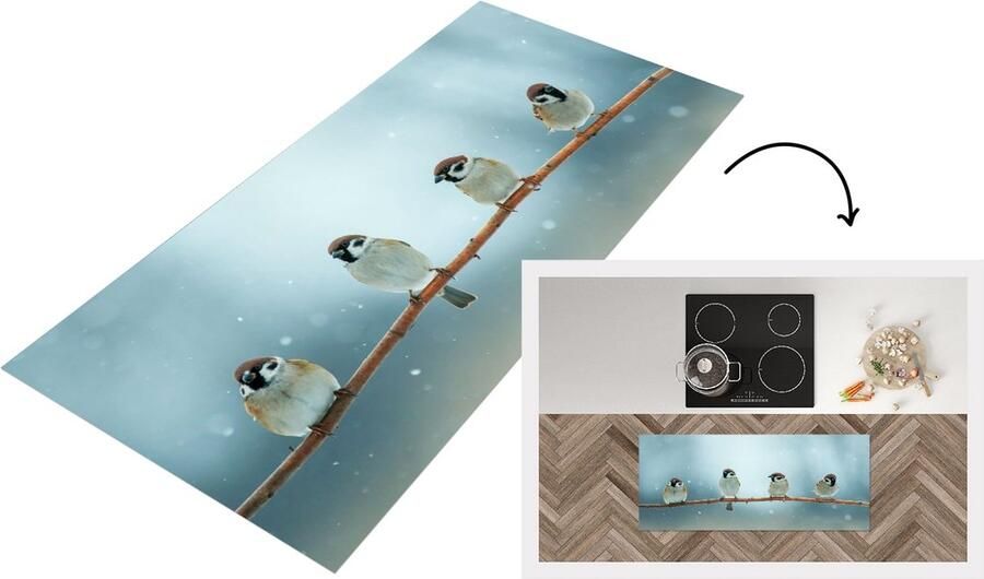 KitchenYeah Keukenloper Loper keuken Vogels Mus Sneeuw Winter 120x50 cm Keukenloper vinyl