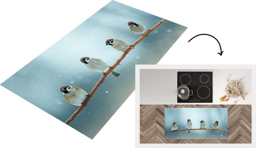 KitchenYeah Keukenloper Loper keuken Vogels Mus Sneeuw Winter 120x60 cm Keukenloper vinyl