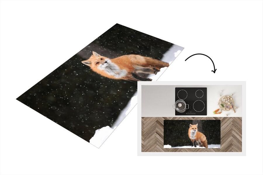 KitchenYeah Keukenloper Loper keuken Vos Sneeuw Winter 120x60 cm Keukenloper vinyl