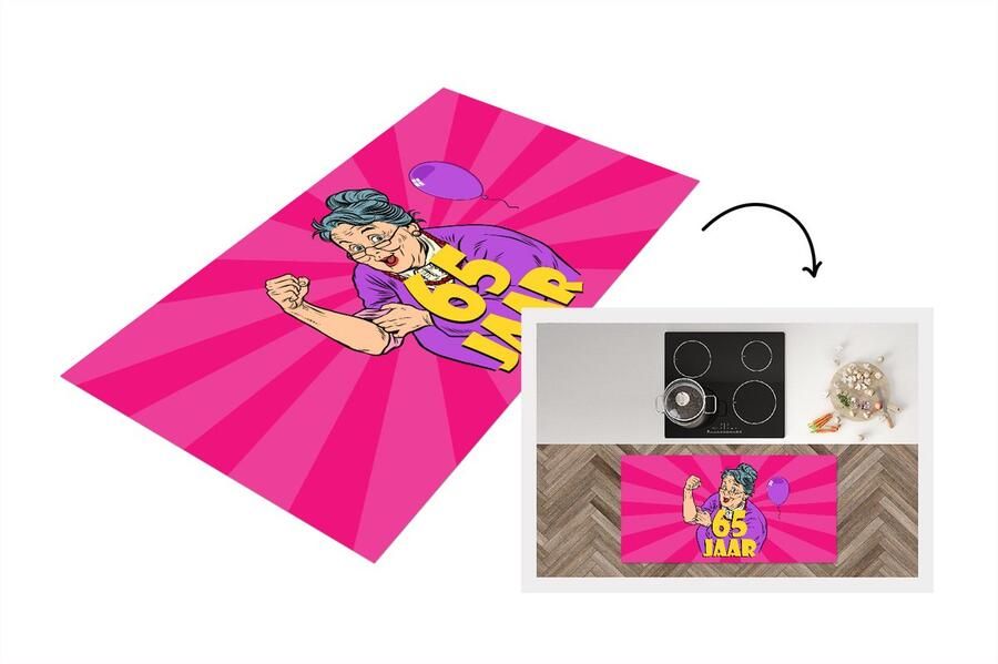 KitchenYeah Keukenloper Loper keuken Vrouw 65 Jaar Roze 120x60 cm Keukenloper vinyl