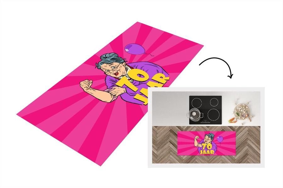 KitchenYeah Keukenloper Loper keuken Vrouw 70 Jaar verjaardag Roze 120x50 cm Keukenloper vinyl
