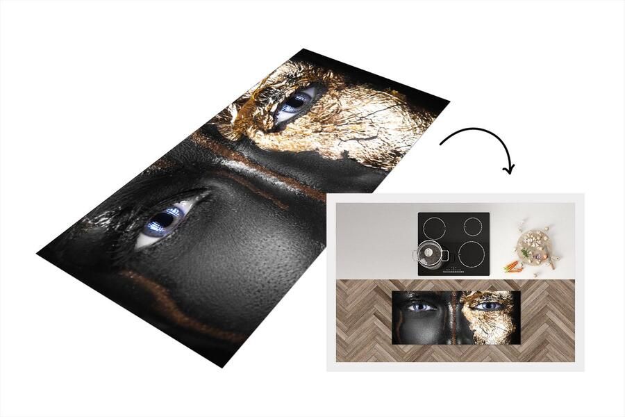 KitchenYeah Keukenloper Loper keuken Vrouw Bladgoud Zwart 120x50 cm Keukenloper vinyl