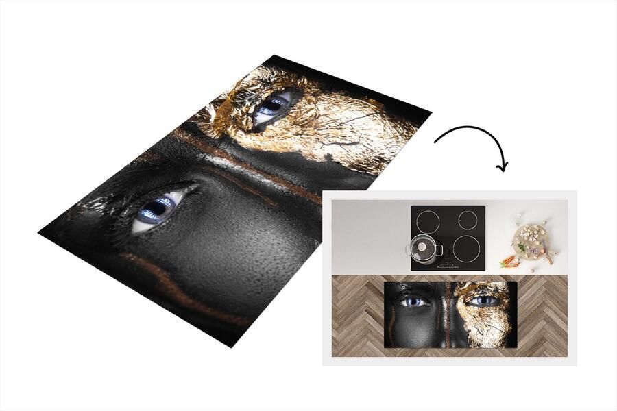 KitchenYeah Keukenloper Loper keuken Vrouw Bladgoud Zwart 120x60 cm Keukenloper vinyl