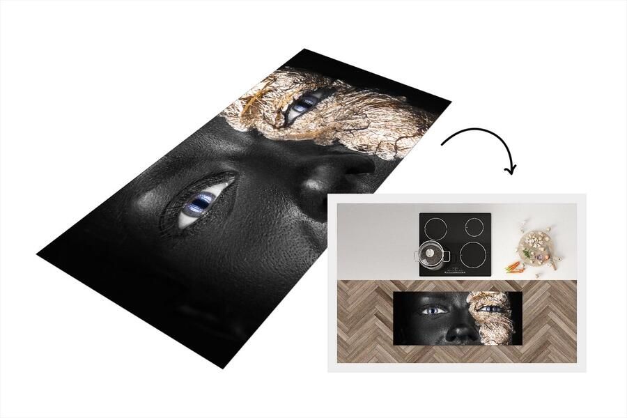 KitchenYeah Keukenloper Loper keuken Vrouw Bladgoud Zwart Huid 120x50 cm Keukenloper vinyl