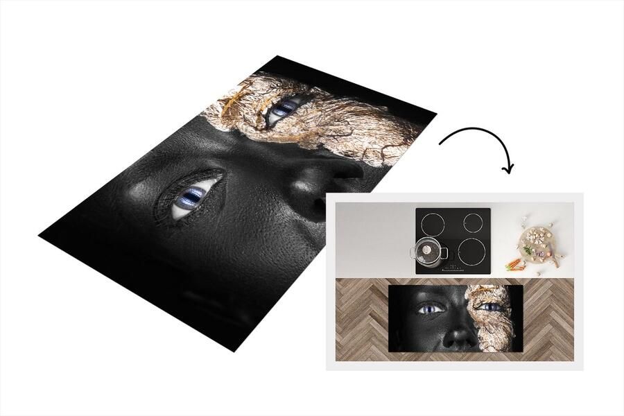 KitchenYeah Keukenloper Loper keuken Vrouw Bladgoud Zwart Huid 120x60 cm Keukenloper vinyl