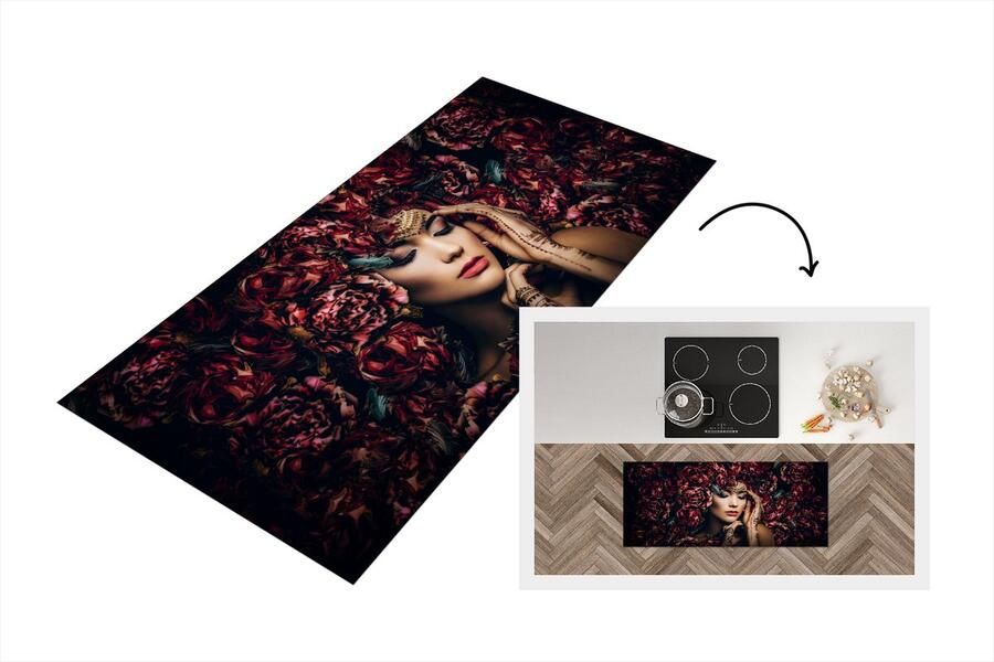 KitchenYeah Keukenloper Loper keuken Vrouw Bloemen Henna Portret 120x50 cm Keukenloper vinyl