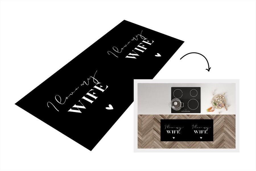 KitchenYeah Keukenloper Loper keuken Vrouw Love Partner Quote 120x50 cm Keukenloper vinyl