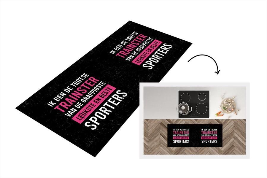KitchenYeah Keukenloper Loper keuken Vrouw Spreuken Trainer Roze 120x50 cm Keukenloper vinyl