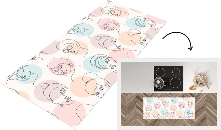 KitchenYeah Keukenloper Loper keuken Vrouwen Pastel Line Art Patronen 120x50 cm Keukenloper vinyl