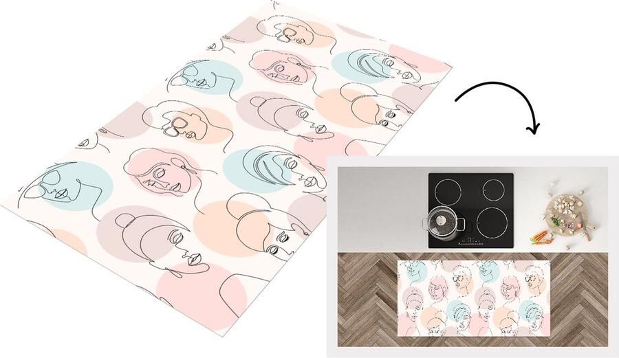KitchenYeah Keukenloper Loper keuken Vrouwen Pastel Line Art Patronen 120x60 cm Keukenloper vinyl