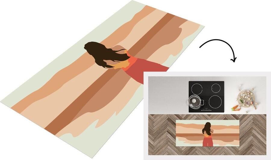 KitchenYeah Keukenloper Loper keuken Vrouwen Strand Zomer Pastel 120x50 cm Keukenloper vinyl
