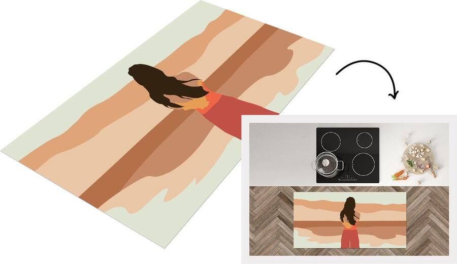 KitchenYeah Keukenloper Loper keuken Vrouwen Strand Zomer Pastel 120x60 cm Keukenloper vinyl