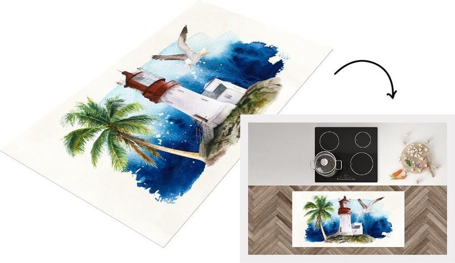 KitchenYeah Keukenloper Loper keuken Vuurtoren Palmboom Vogel 120x60 cm Keukenloper vinyl