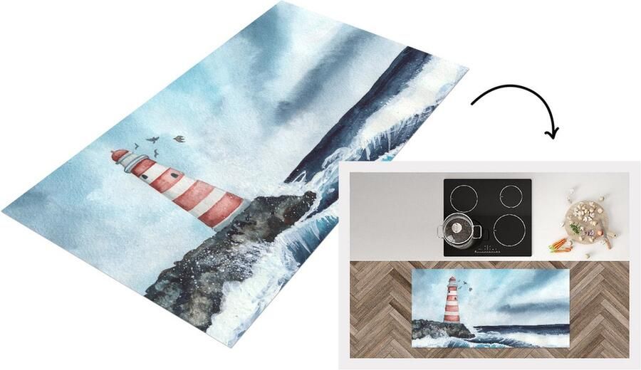 KitchenYeah Keukenloper Loper keuken Vuurtoren Zee Golf 120x60 cm Keukenloper vinyl