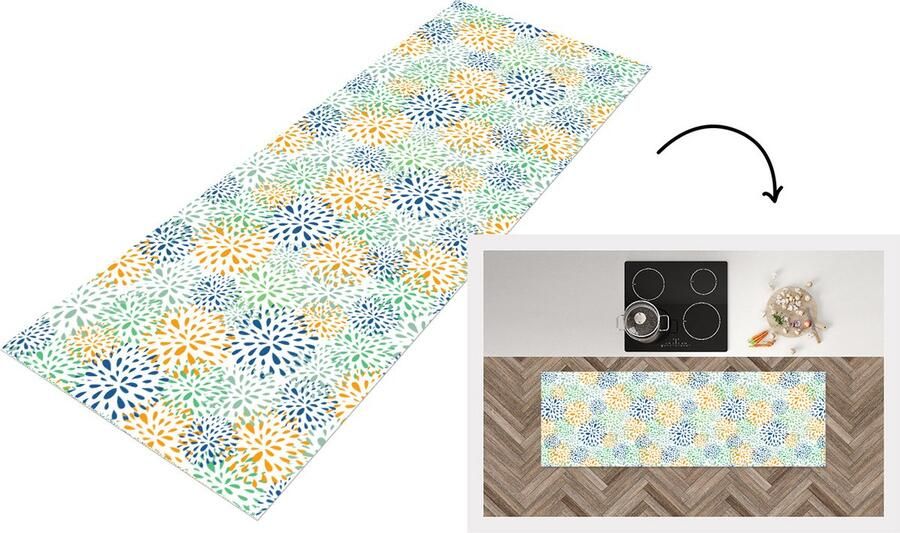 KitchenYeah Keukenloper Loper keuken Vuurwerk Bloemen Regenboog Patronen 180x60 cm Keukenloper vinyl