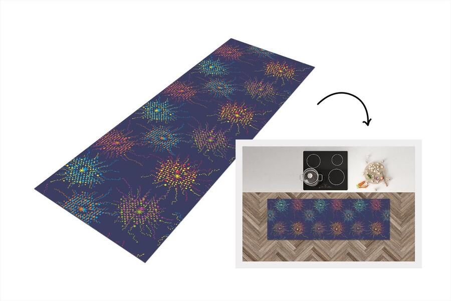 KitchenYeah Keukenloper Loper keuken Vuurwerk Digitaal Patronen 150x50 cm Keukenloper vinyl