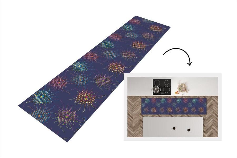 KitchenYeah Keukenloper Loper keuken Vuurwerk Digitaal Patronen 240x60 cm Keukenloper vinyl