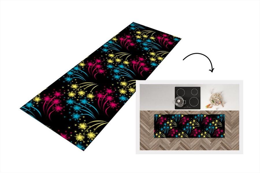 KitchenYeah Keukenloper Loper keuken Vuurwerk Patroon Oud en Nieuw 150x50 cm Keukenloper vinyl