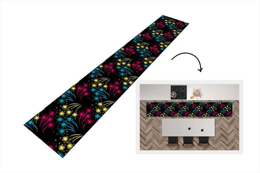 KitchenYeah Keukenloper Loper keuken Vuurwerk Patroon Oud en Nieuw 300x50 cm Keukenloper vinyl