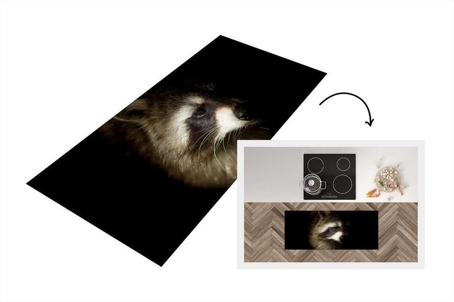 KitchenYeah Keukenloper Loper keuken Wasbeer Wilde dieren Zwart 120x50 cm Keukenloper vinyl