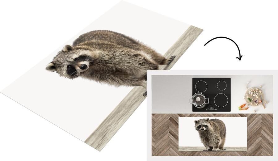 KitchenYeah Keukenloper Loper keuken Wasbeer witte achtergrond Woonkamer Slaapkamer 120x60 cm Keukenloper vinyl