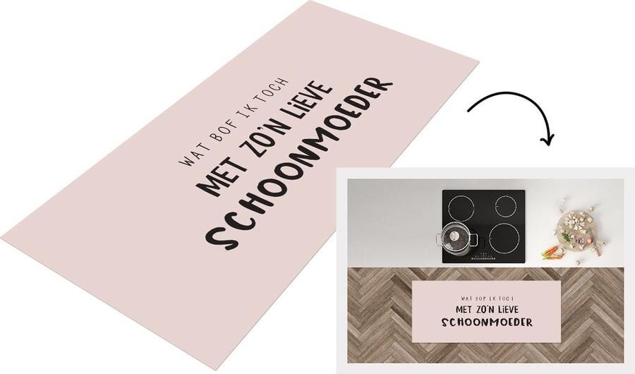 KitchenYeah Keukenloper Loper keuken Wat bof ik toch met zo'n lieve schoonmoeder Spreuken Quotes Schoonmoeder 120x50 cm Keukenloper vinyl