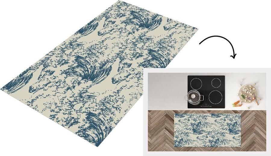 KitchenYeah Keukenloper Loper keuken Water Japan Patroon 120x60 cm Keukenloper vinyl