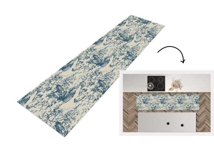 KitchenYeah Keukenloper Loper keuken Water Japan Patroon 200x50 cm Keukenloper vinyl