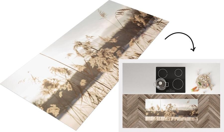 KitchenYeah Keukenloper Loper keuken Water Pampasgras Planten 120x50 cm Keukenloper vinyl