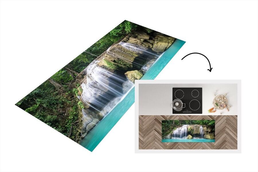 KitchenYeah Keukenloper Loper keuken Water Waterval Bomen 120x50 cm Keukenloper vinyl