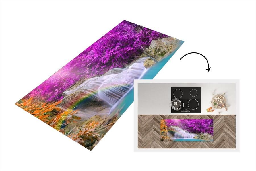 KitchenYeah Keukenloper Loper keuken Waterval Bomen Regenboog Paars 120x50 cm Keukenloper vinyl