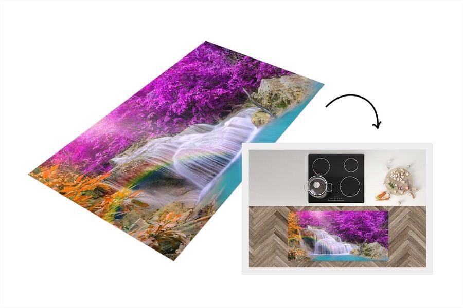 KitchenYeah Keukenloper Loper keuken Waterval Bomen Regenboog Paars 120x60 cm Keukenloper vinyl