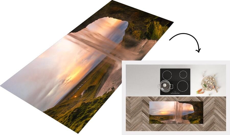 KitchenYeah Keukenloper Loper keuken Waterval IJsland Natuur 120x50 cm Keukenloper vinyl