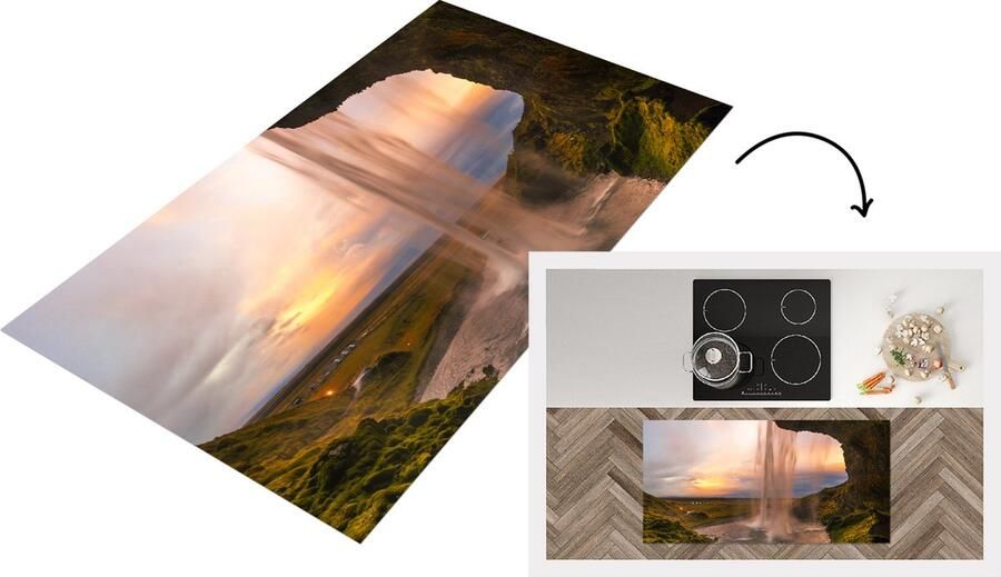 KitchenYeah Keukenloper Loper keuken Waterval IJsland Natuur 120x60 cm Keukenloper vinyl