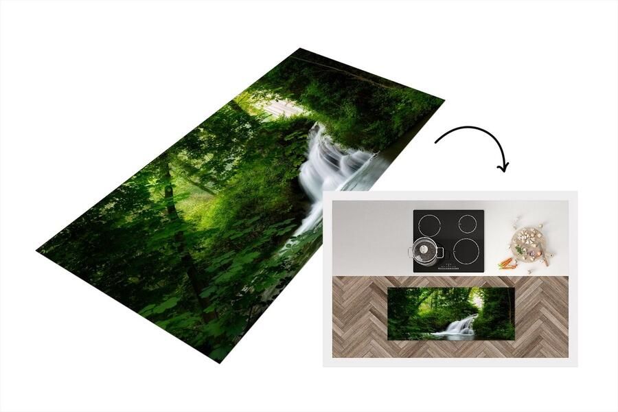 KitchenYeah Keukenloper Loper keuken Waterval Natuur Groen 120x50 cm Keukenloper vinyl