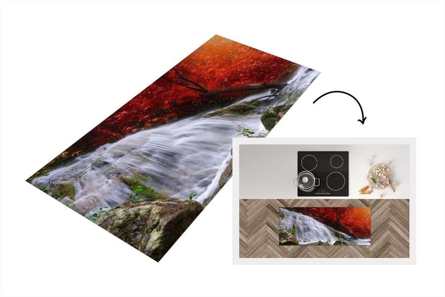 KitchenYeah Keukenloper Loper keuken Waterval Rotsen Water Herfst 120x50 cm Keukenloper vinyl