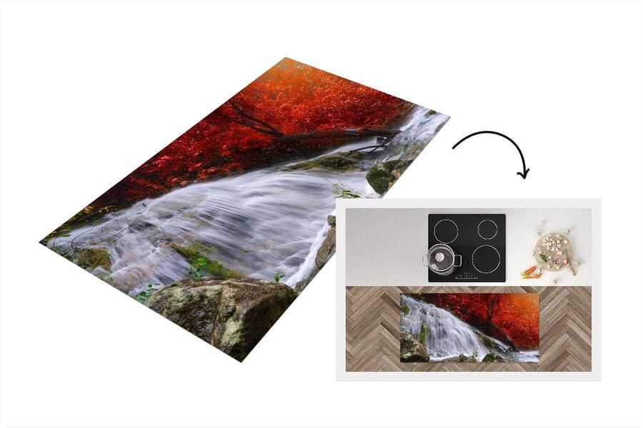 KitchenYeah Keukenloper Loper keuken Waterval Rotsen Water Herfst 120x60 cm Keukenloper vinyl