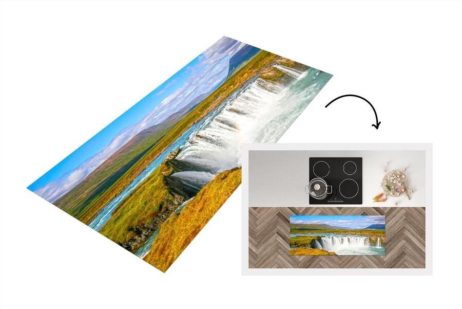 KitchenYeah Keukenloper Loper keuken Waterval Water Natuur 120x50 cm Keukenloper vinyl