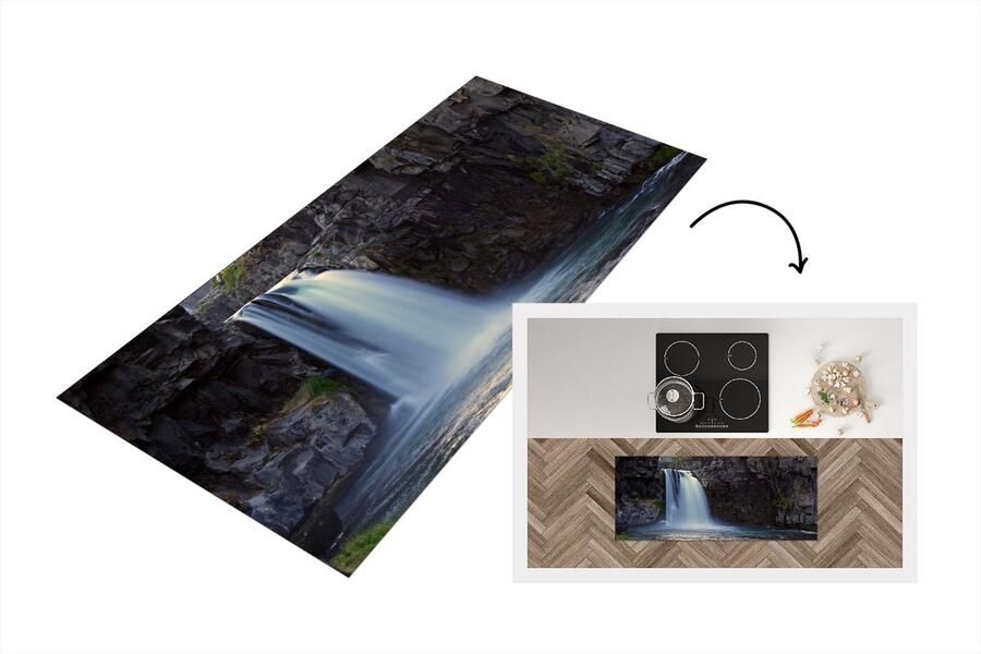 KitchenYeah Keukenloper Loper keuken Waterval Water Rotsen 120x50 cm Keukenloper vinyl