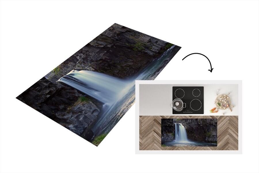 KitchenYeah Keukenloper Loper keuken Waterval Water Rotsen 120x60 cm Keukenloper vinyl