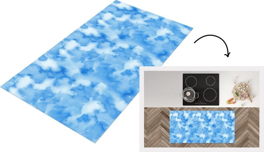 KitchenYeah Keukenloper Loper keuken Waterverf Abstract Blauw Patronen 120x60 cm Keukenloper vinyl