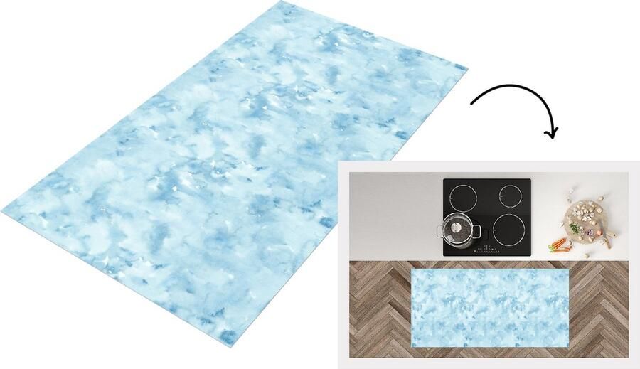 KitchenYeah Keukenloper Loper keuken Waterverf Blauw Patroon 120x60 cm Keukenloper vinyl