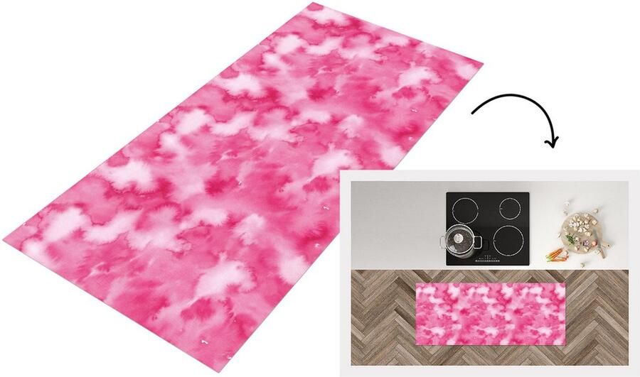 KitchenYeah Keukenloper Loper keuken Waterverf Patronen Fuchsia 120x50 cm Keukenloper vinyl