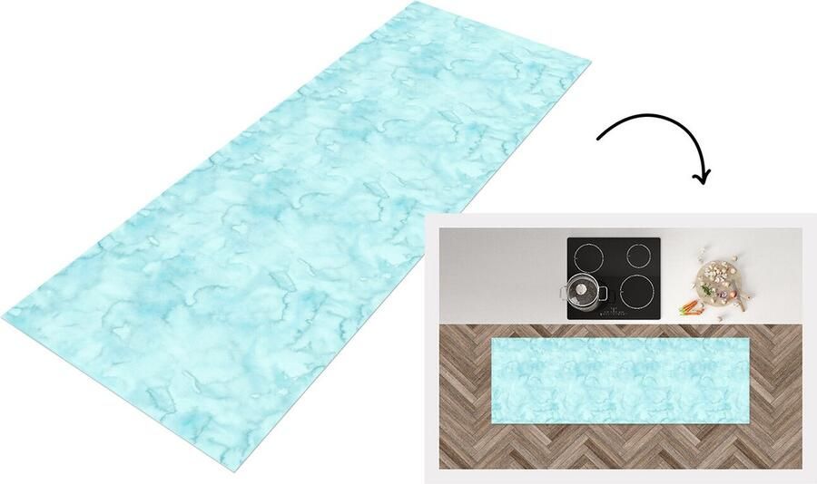 KitchenYeah Keukenloper Loper keuken Waterverf Patronen Marmer 150x50 cm Keukenloper vinyl