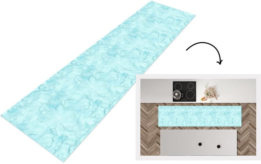 KitchenYeah Keukenloper Loper keuken Waterverf Patronen Marmer 200x50 cm Keukenloper vinyl