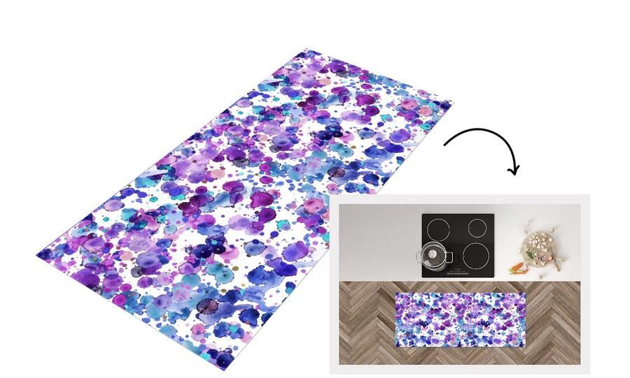 KitchenYeah Keukenloper Loper keuken Waterverf Patronen Paars 120x50 cm Keukenloper vinyl