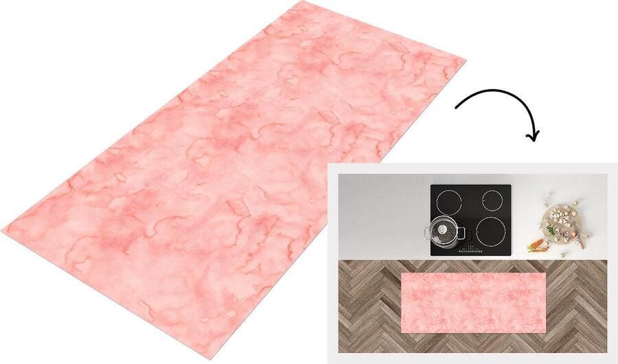 KitchenYeah Keukenloper Loper keuken Waterverf Patroon Roze Marmer 120x50 cm Keukenloper vinyl